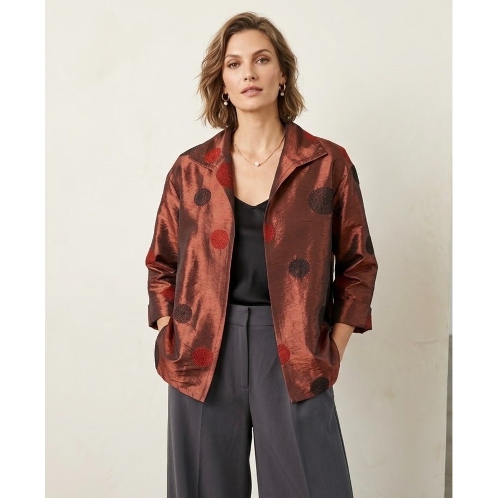 IC Collection Connie K Jacket Womens M Polka Dot Art to Wear Lagenlook Elegant